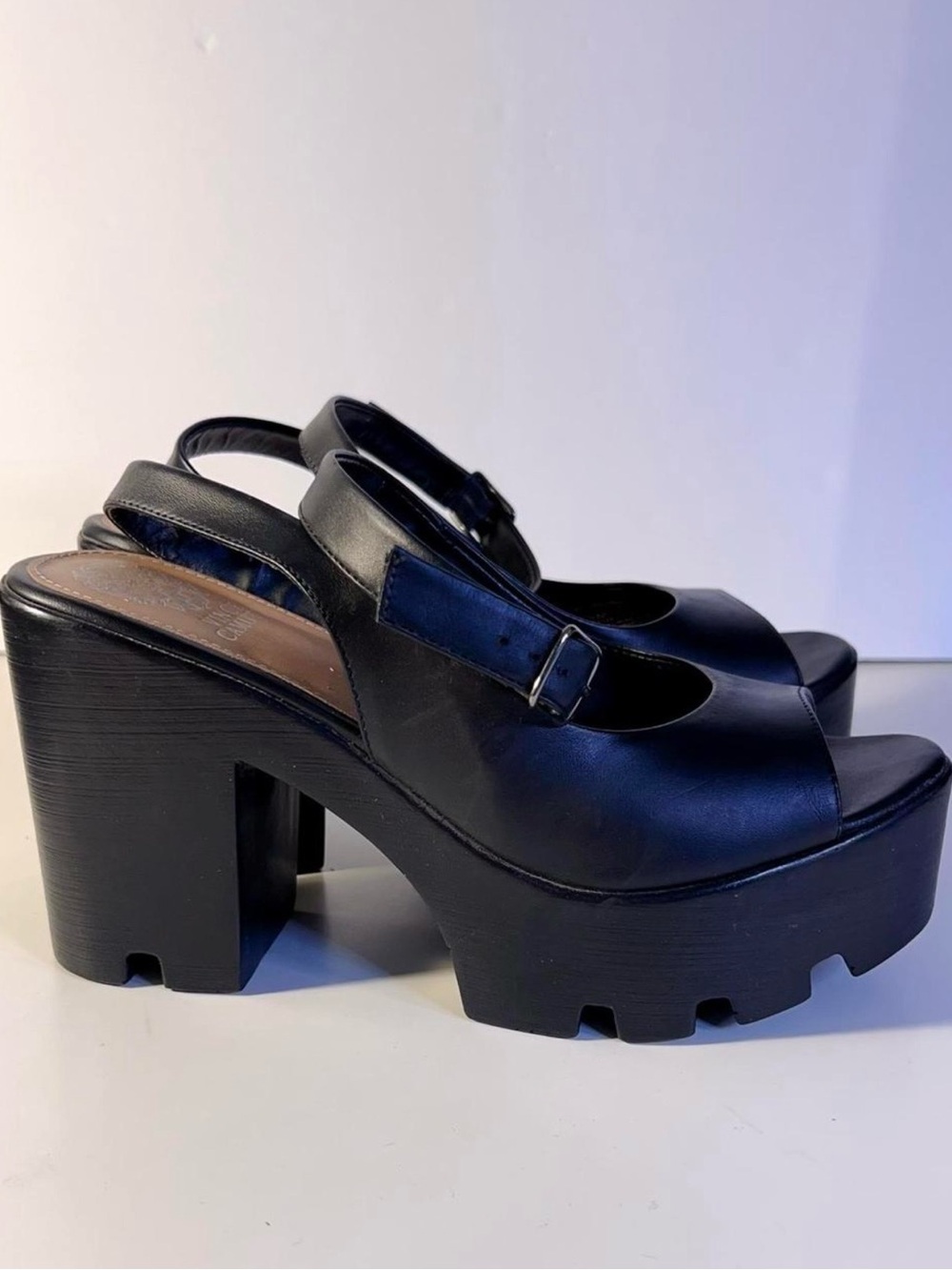 Vince Camuto Black Leather Platform Slingback Heels